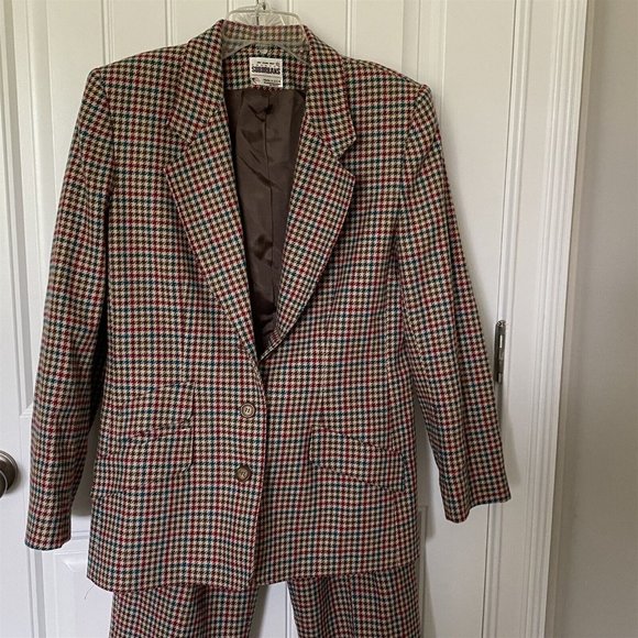 Vintage Country Suburbans Pant Suit Elbow Patch Blazer Pants Tweed Check 10 12 - Picture 2 of 11